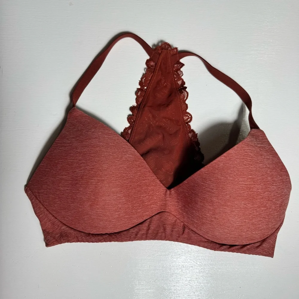Aerie Women’s Happy Lace Wireless Push-up Bralette Lace Back Sz 34C‎